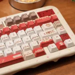 Afternoon Whispers PBT Keycaps Set, serene and durable, viewed from multiple angles. Highlights gentle pastel hues, delicate accents, and a tranquil, cozy design.