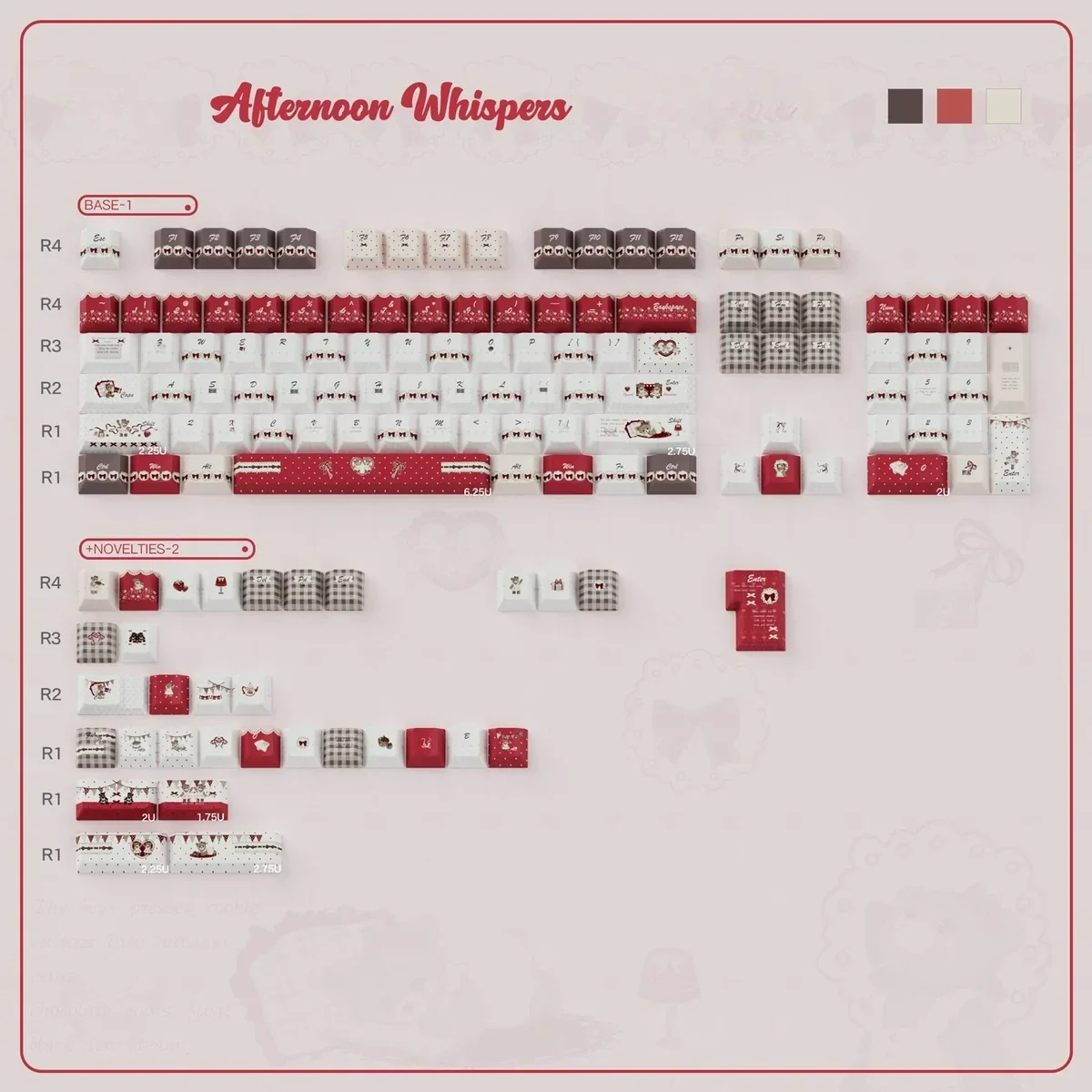 Afternoon Whispers PBT Keycaps Set from multiple angles. Serene pastel hues, delicate accents, and durable PBT create a tranquil, cozy typing set.