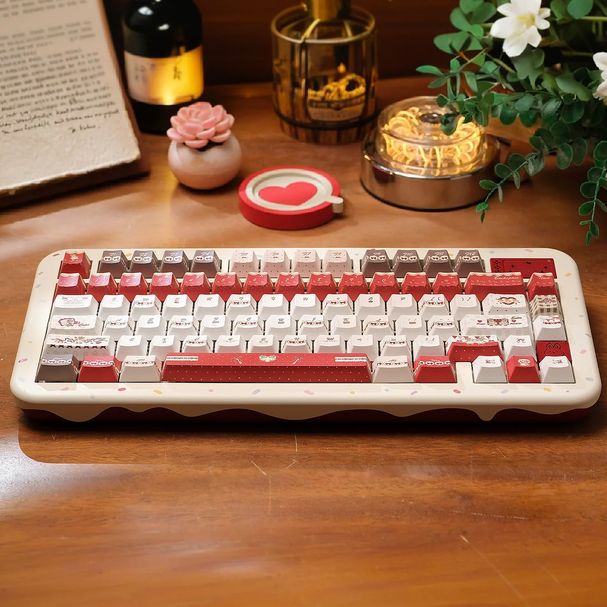 Afternoon Whispers PBT Keycaps Set: Serene set with gentle pastel hues and delicate accents, evoking a tranquil, cozy typing experience. Durable PBT.