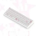 Exclusive Oshi no Ko Ai Hoshino pearlescent PBT keycaps set, artistically displayed from multiple angles to highlight their vibrant idol aesthetics and unique design.