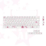 Oshi no Ko Ai Hoshino pearlescent PBT keycaps set, displayed from various angles, highlighting vibrant idol aesthetics and unique iridescent finish.