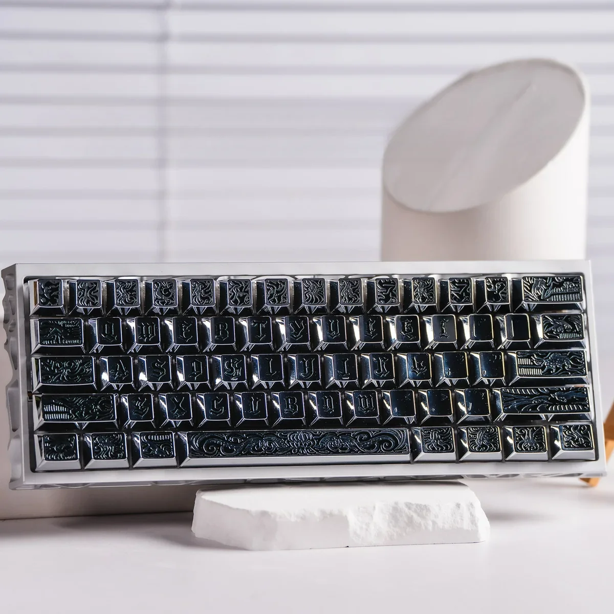 Artistic gallery display of Ancient Beast Cherry Keycap Set, featuring exquisite ancient beast designs from various angles, crafted with premium, intricate design.