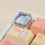 Handcrafted Camping Biscuit artisan ESC keycap. Whimsical animal in a cozy camping scene, detailed from multiple angles, showcases its unique charm.
