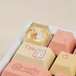Handcrafted Camping Biscuit Artisan ESC Keycap. Whimsical animal characters in cozy camping scenes, showing unique artistic details from various angle.