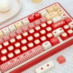 Explore the Apple UR82 tri-mode mechanical keyboard, featuring its playful 'Apple' hue, compact ergonomic layout, and dynamic RGB lighting.