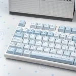 Aqua Diary keycaps set: serene watercolor PBT Cherry , highlighting soft aqua, pastel tones, durable PBT, and ergonomic comfort from various angles.