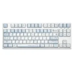 Aqua Diary keycaps set, detailed view: serene watercolor aesthetic, soft aqua and pastel tones. Durable PBT Cherry profile highlights the tranquil, artistic design.