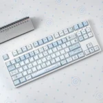Aqua Diary keycaps set: Serene PBT Cherry profile set. Soft aqua watercolor pastels, durable, artistic for tranquil comfort, diary aesthetic.