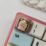 Close-up of a whimsical handcrafted resin animal sundae artisan ESC keycap, highlighting its vibrant colors and intricate, sweet dessert details.
