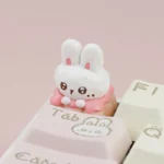 Handcrafted Fabu Rabbit Strawberry Pudding resin artisan keycap, an adorable, whimsical dessert-inspired piece with a pastel pink rabbit motif.
