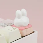 Whimsical Fabu Rabbit Strawberry Pudding resin artisan keycap, exquisitely handcrafted with pastel colors, showcasing its adorable rabbit design.