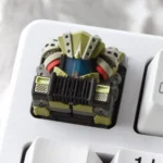 Scavenger Furnace Artisan Keycap with molten resin, showcasing a dystopian landscape and fiery translucent glow, perfect for a unique design.