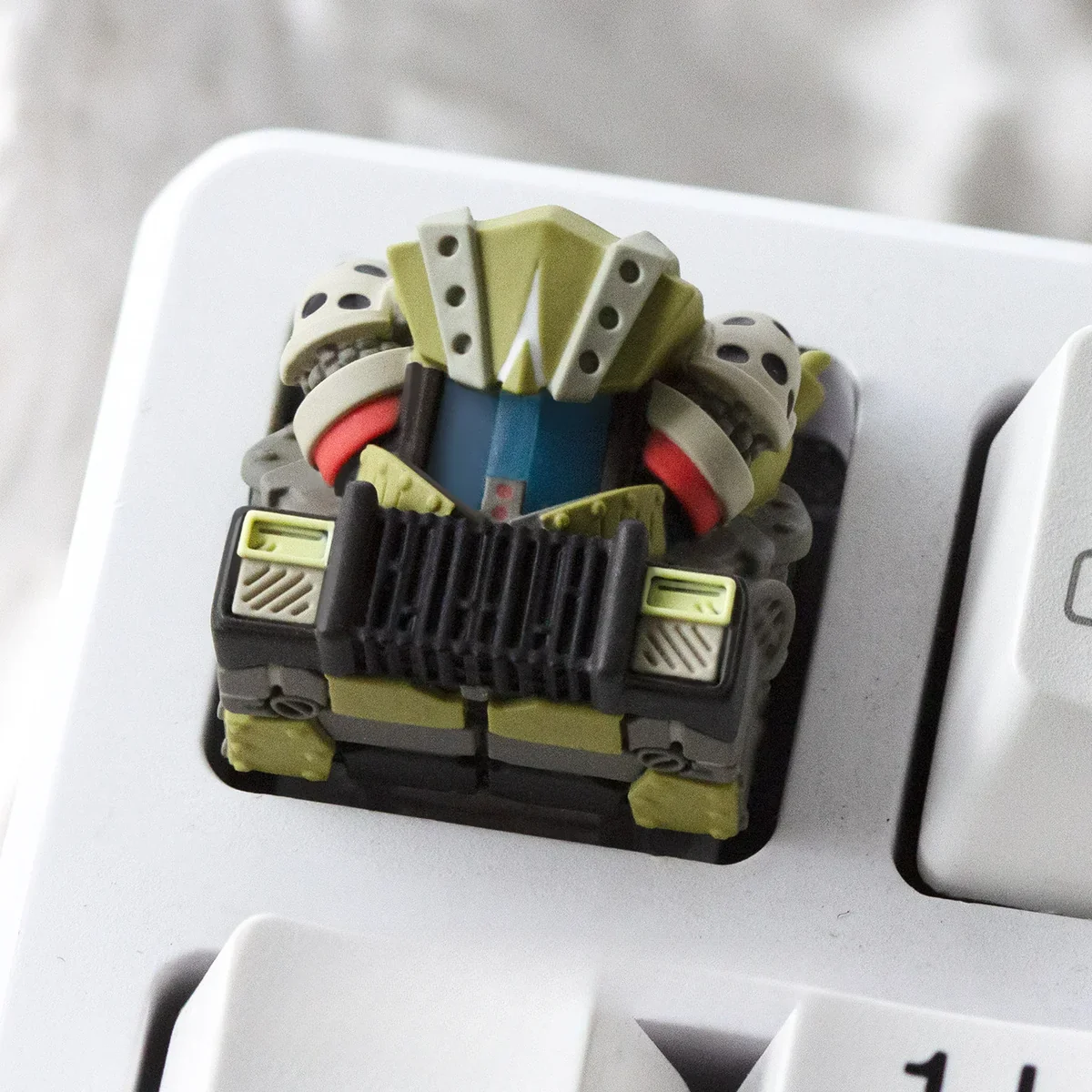 Scavenger Furnace Artisan Keycap with molten resin, showcasing a dystopian landscape and fiery translucent glow, perfect for a unique design.