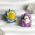 Close-up of the handcrafted whimsical lying flat duck artisan resin ESC keycap, showcasing its vibrant colors and unique, relaxed design from multiple angle.