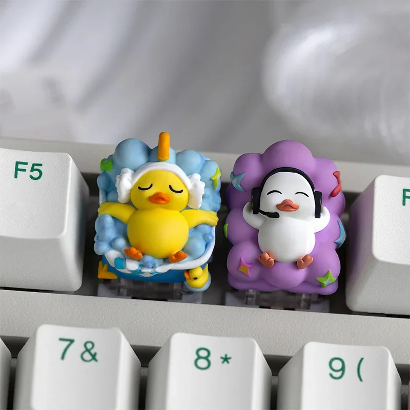Whimsical lying flat duck artisan resin keycap for ESC key, handcrafted with vibrant resin, showcasing an adorable and unique duck design.
