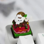 Close-up view of a whimsical Chocolate Cookie Rabbit Keycap, showcasing intricate dessert details from a side angle.