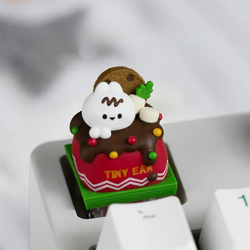 Playful Chocolate Cookie Rabbit Keycap, a handcrafted and whimsical food-themed keyboard delightful design.
