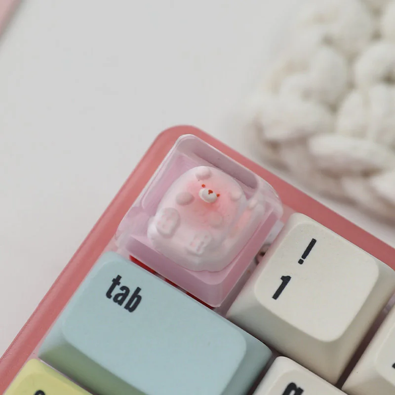 A whimsical, Bear Bread Transparent Keycaps for ESC, showcasing its vibrant, detailed pastry design from a charming perspective.