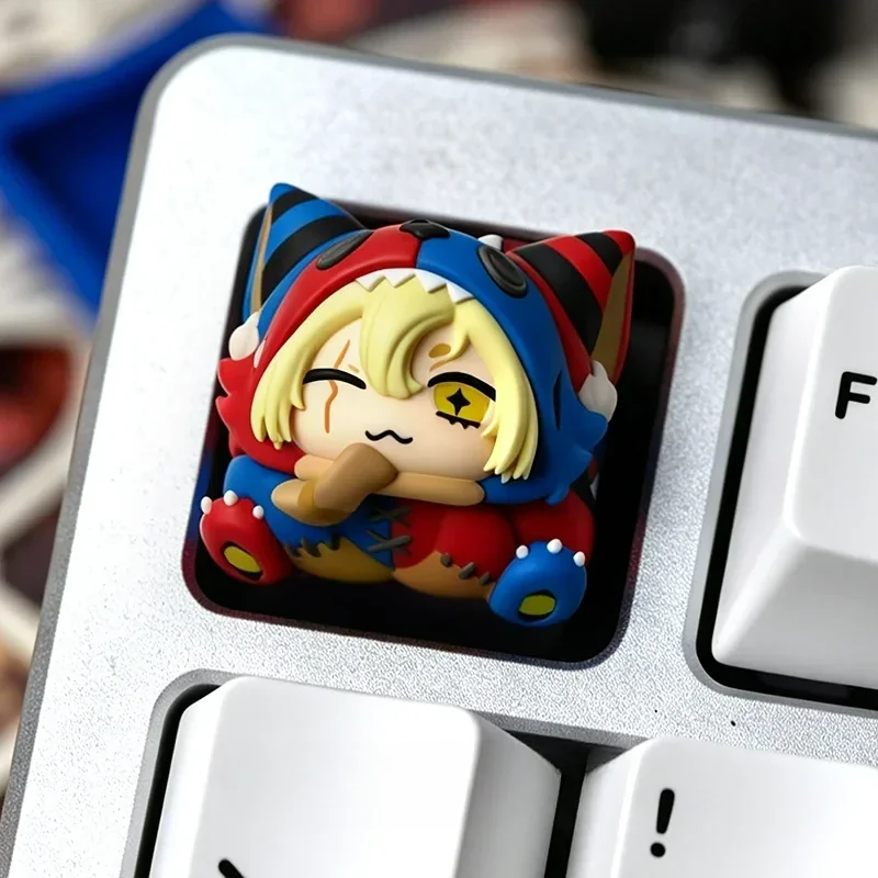 A unique handcrafted whimsical grotesque doll artisan resin keycap for ESC, showcasing intricate details and an eerie artistic aesthetic.