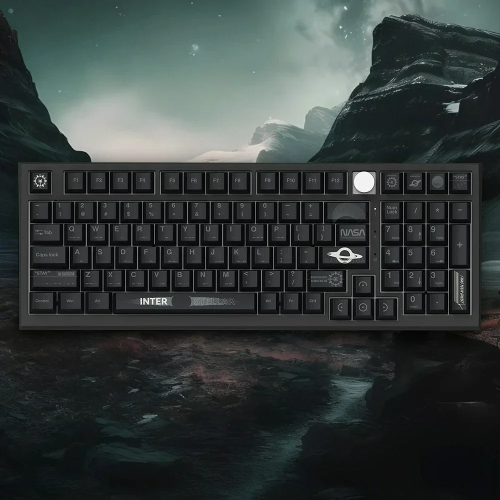 Interstellar PBT Dye-Sub Keycaps Set from the Cosmic Journey Set, showcasing deep space exploration themes with durable PBT and crisp dye-sub legends.