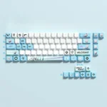 Playful Valorant Jett 74-key PBT keycap set for 60-68% gaming keyboards, featuring dynamic wind motifs and vibrant colors.