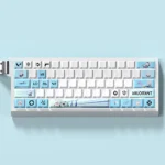 Playful Valorant Jett PBT keycaps set for gaming, showcasing dynamic Jett-inspired colors and sleek wind motifs, perfect for RGB backlit keyboards.