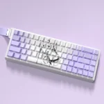 Premium Asuna SAO PBT keycaps Set, Heroic Spirit Set, showcasing vibrant purple Asuna art and side-transparent legends from all angles.