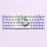 Asuna keycaps set: PBT Heroic Spirit Set, angled to display vibrant purple Asuna art and side-transparent legends, highlighting premium anime aesthetic design.