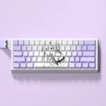 Iconic Asuna SAO PBT keycaps set featuring vibrant purple character art and side-transparent legends, capturing the heroic anime aesthetic.
