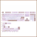 Complete 140-key Whimsical Bear Tea Party PBT keycaps set, featuring charming pastel illustrations for a joyful and durable desk aesthetic.
