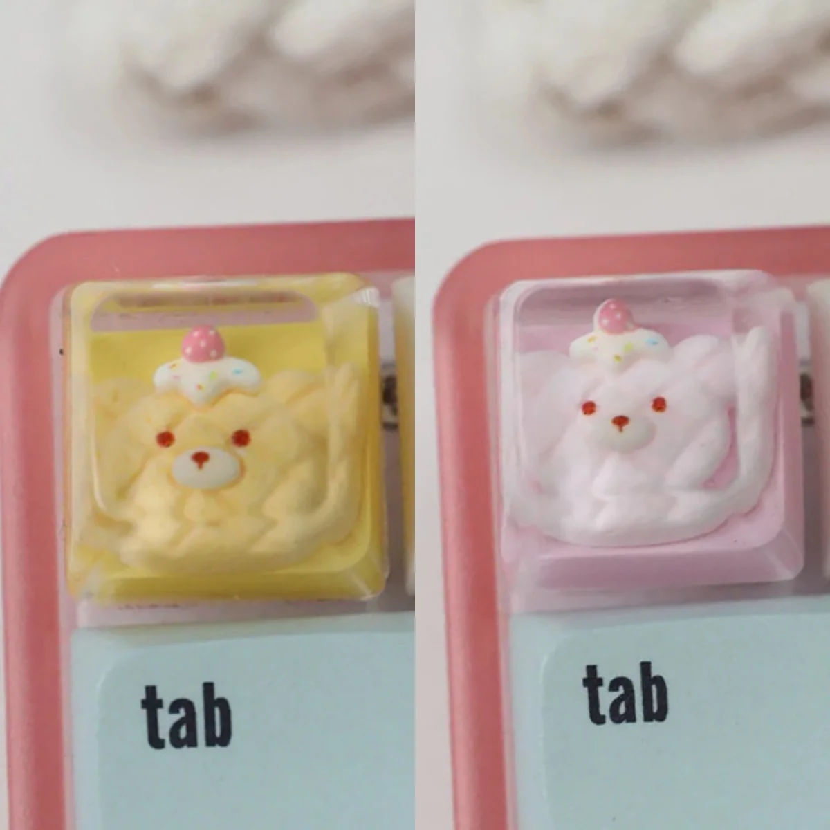 Birthday Bear Waffle Transparent Keycaps ESC, a handcrafted resin keycap featuring an adorable bear enjoying a colorful waffle dessert. A unique design.