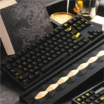 Black Dragon Keycap Set, 155 keys, featuring intricate monochromatic dragon shadows and an advanced skin-friendly tactile finish via 3D printing.