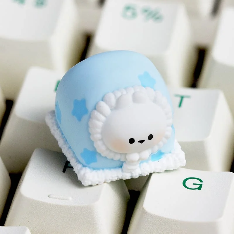 Blanket Rabbit Handcrafted Resin Artisan Keycap gallery showcasing intricate seasonal details and the unique rabbit character from multiple artistic angles.