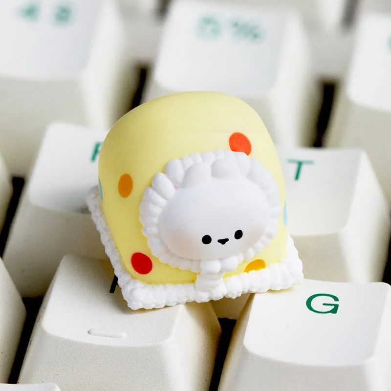 Blanket rabbit handcrafted resin artisan keycap collection, revealing intricate seasonal details and the unique artistic finish from various perspective view.
