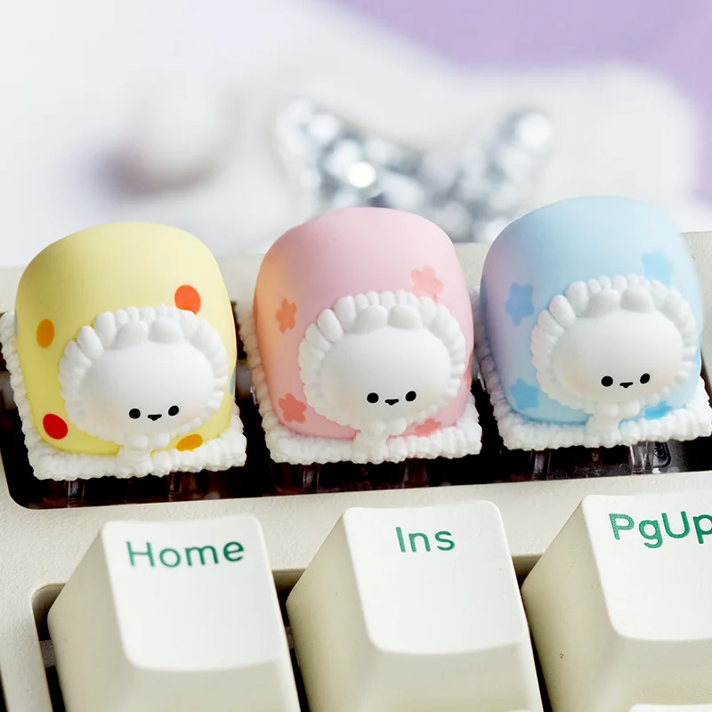 Blanket rabbit artisan keycap, meticulously handcrafted from resin, showcasing intricate details and artistic charm. A unique accessory design.