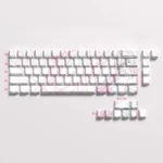 Detailed view of exclusive Blue Archive Takanashi Hoshino PBT keycaps set, showcasing anime art, soft hues and game motifs.