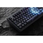 Ethereal Blue Galaxy PBT Keycaps set. Stunning cosmic gradients and subtle side-printed legends are artfully displayed from multiple angle.