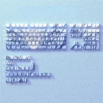 Blue backlit side-engraved durable PBT keycap set shown from diverse angles. Highlights ergonomic Cherry profile, clean blue aesthetic.