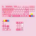 Vibrant Bocchi the Rock! Hitori Gotoh PBT keycaps set displayed from multiple angles, showcasing exclusive anime art and playful musical themes.