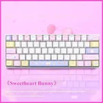 Playful Rabbit Sweetheart PBT Keycaps main display. Adorable side-printed backlit rabbit designs glow with soft pastel hues, enhancing any custom key.