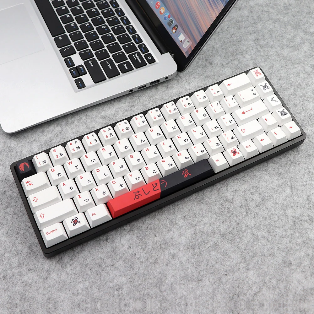Bushido PBT Keycaps Set: Warrior's Path. PBT keycaps with elegant dye-sublimated Bushido motifs and crisp legends, highlighting premium design.