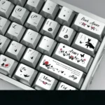 Butterfly Love Flowers Keycap Set for MX Keyboards. Lustrous pearlescent metallic butterfly-flower design with shimmering floral motifs for an artistic keyboard art.