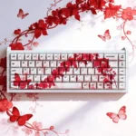 A unique angle of the exquisite Butterfly Loves Flower PBT Keycaps set, showcasing delicate butterfly and blossoming flower art inspired by nature.