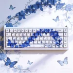 Exquisite Butterfly Loves Flower PBT Keycaps set, featuring graceful butterflies and delicate flowers from multiple angles. This nature's art captures traditional design.