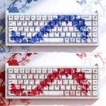 Exquisite Butterfly Loves Flower PBT Keycaps Set showcasing graceful butterfly and blossoming flower art, inspired by traditional Asian aesthetics for a unique keyboard.