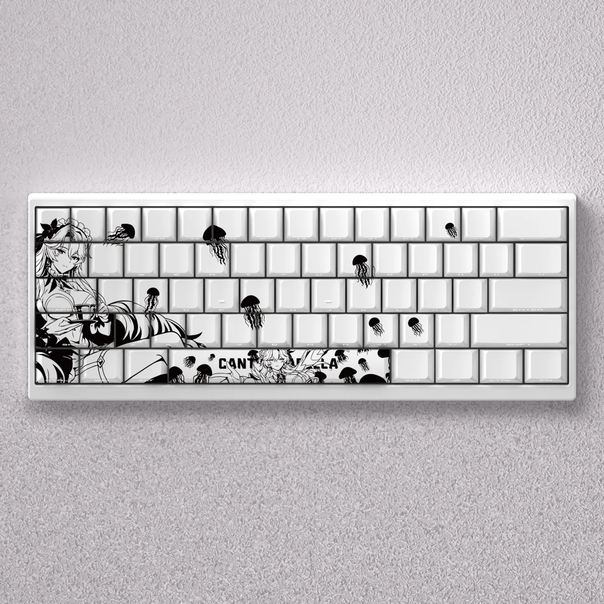 Cantarella PBT Keycap Set showcasing multiple premium dye-sublimated Cherry profile keys from various angles, highlighting durable legends and subtle design.