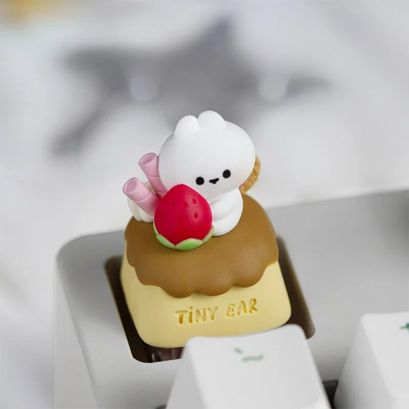 Handcrafted whimsical caramel pudding rabbit artisan keycap, featuring an adorable bunny nestled in sweet golden dessert. A premium, unique keyboard.