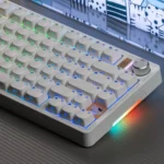 Multiple angles of the playful BJ75 Cat Ear Mechanical Keyboard in sleek, highlighting its adorable cat ears, vibrant RGB, and premium triple-mode.