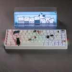 Adorable BJ75 Cat Ear Mechanical Keyboard in sleek with vibrant RGB, highlighting its premium triple-mode connectivity from various angles.