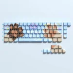 Playful Cat Paw PBT Dye-Sub Keycap Set for keyboards, shown from multiple angles, highlighting adorable designs and vibrant pastel colors.
